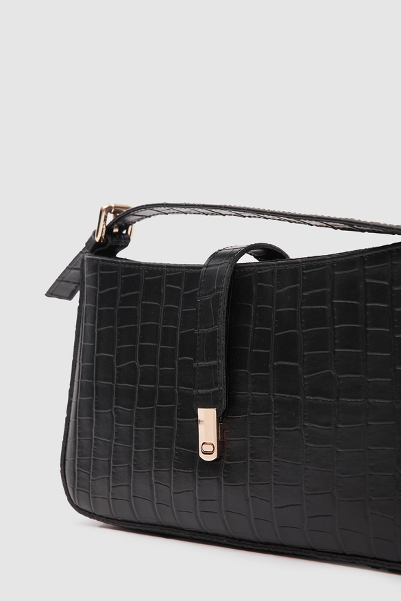 Tokalı Croco Baget Çanta Bella Siyah