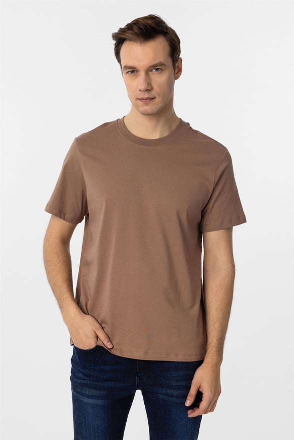 Açık Kahve Regular Düz O Yaka Tişört