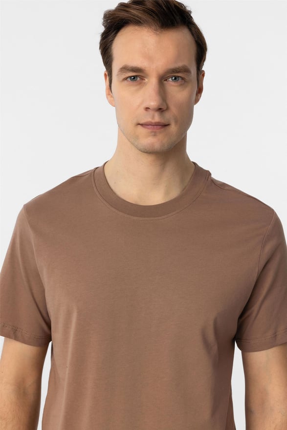 Açık Kahve Regular Düz O Yaka Tişört