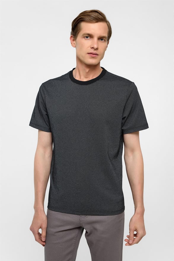 Antrasit Regular Armürlü Bisiklet Yaka Tişört