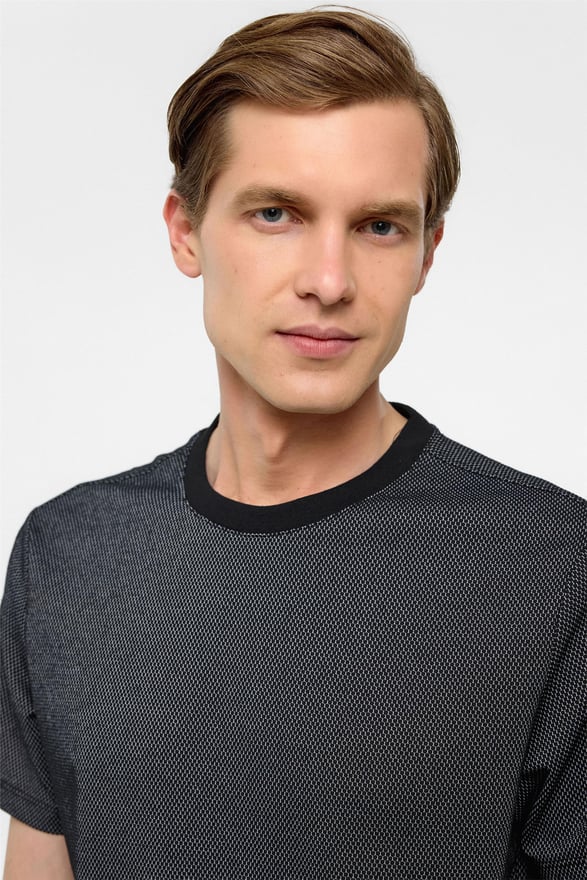 Antrasit Regular Armürlü Bisiklet Yaka Tişört