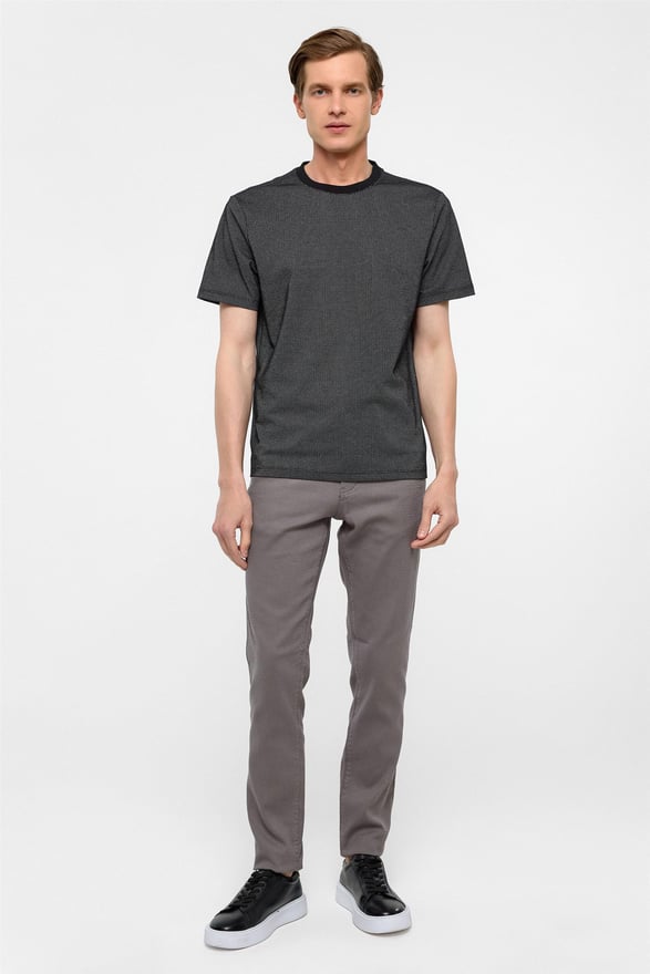 Antrasit Regular Armürlü Bisiklet Yaka Tişört