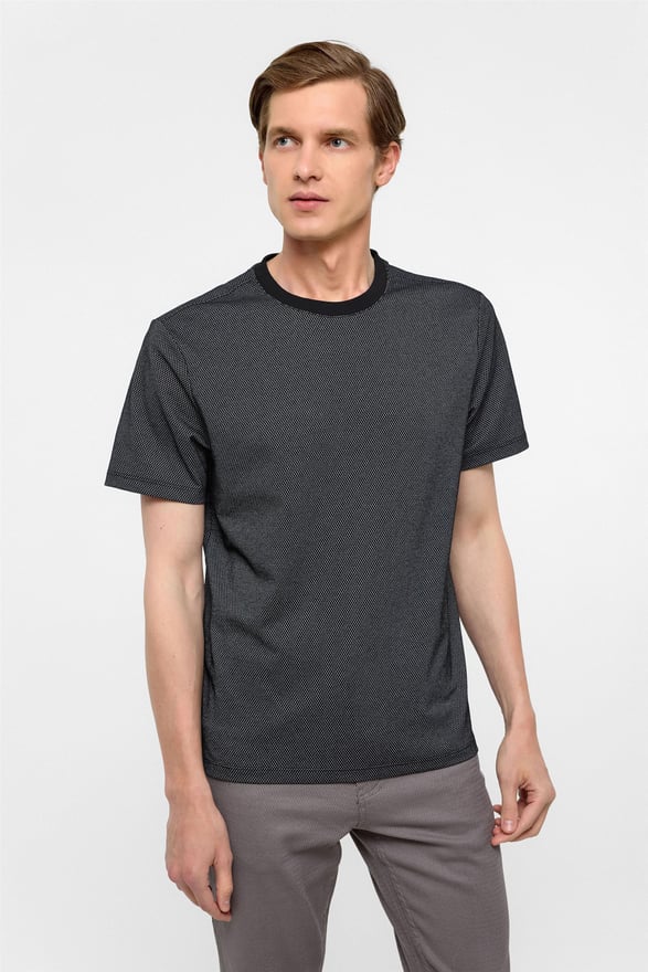 Antrasit Regular Armürlü Bisiklet Yaka Tişört