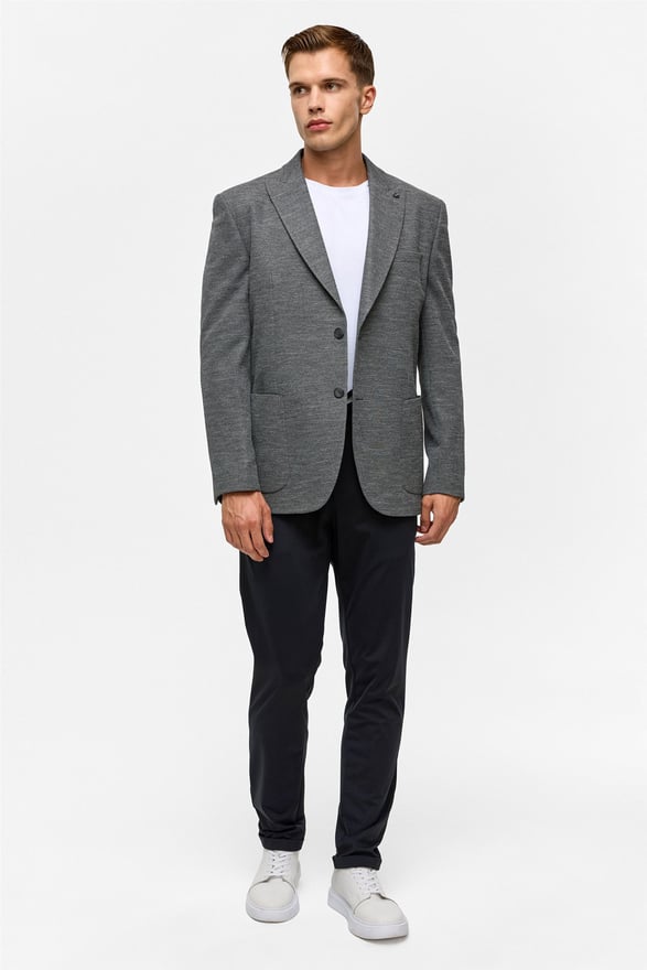 Antrasit Regular Desenli Mono Yaka 6 Drop Ceket