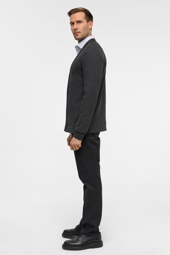 Antrasit Regular Düz V Yaka Hırka