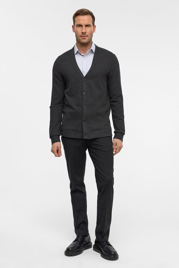 Antrasit Regular Düz V Yaka Hırka