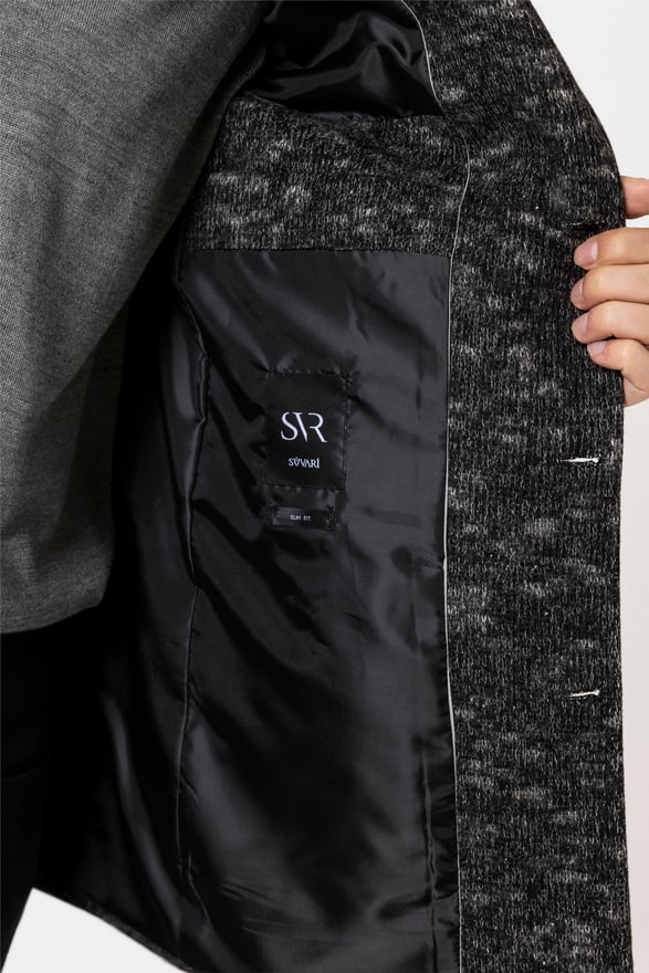 Antrasit Slim Desenli Mono Yaka Kaban