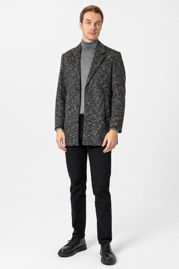 Antrasit Slim Desenli Mono Yaka Kaban