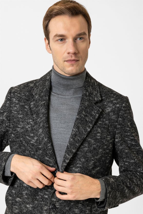 Antrasit Slim Desenli Mono Yaka Kaban