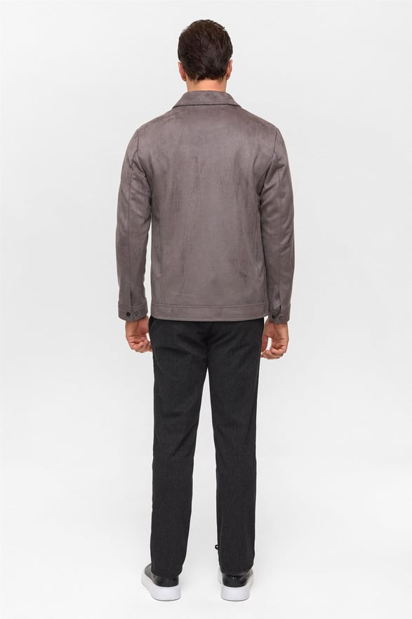 Antrasit Slim Düz Klasik Yaka Mont