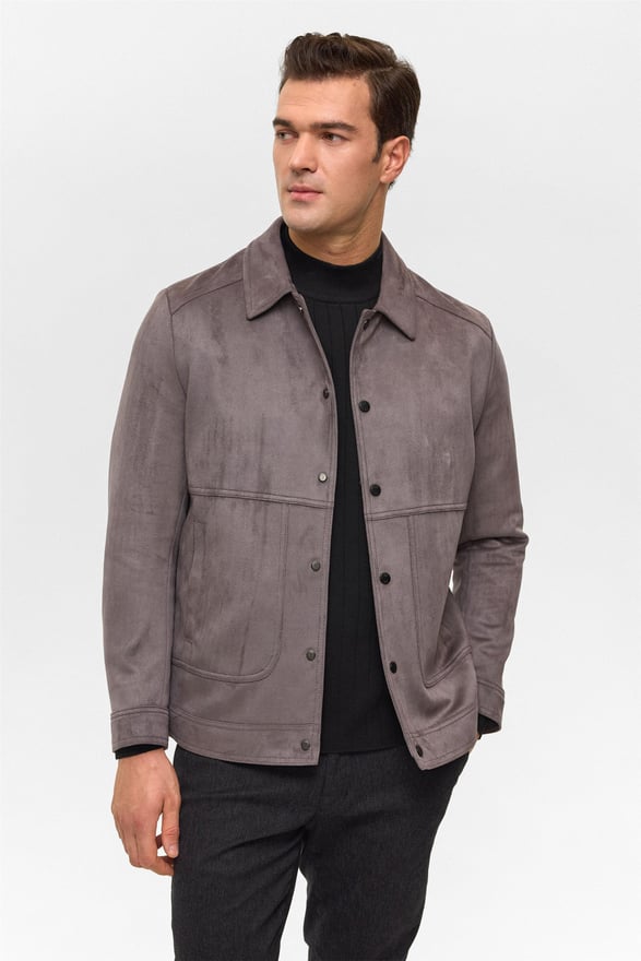 Antrasit Slim Düz Klasik Yaka Mont