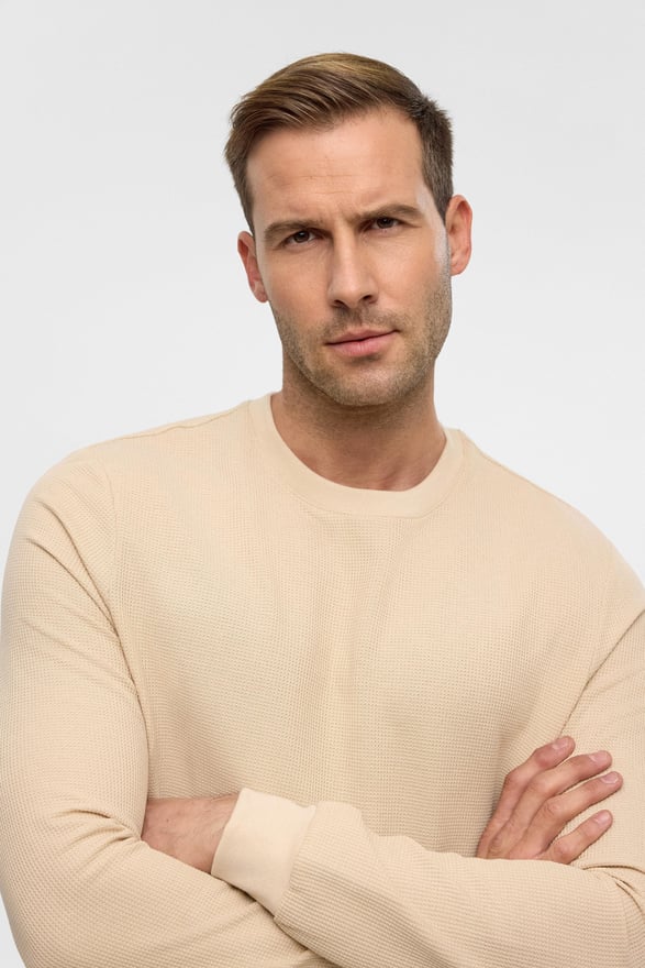 Bej Regular Armürlü Bisiklet Yaka Triko