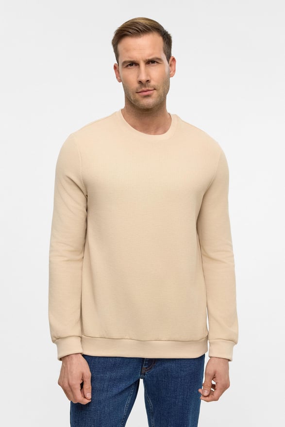 Bej Regular Armürlü Bisiklet Yaka Triko