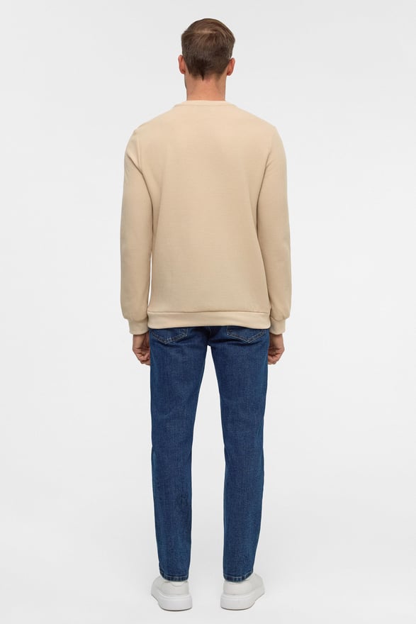 Bej Regular Armürlü Bisiklet Yaka Triko