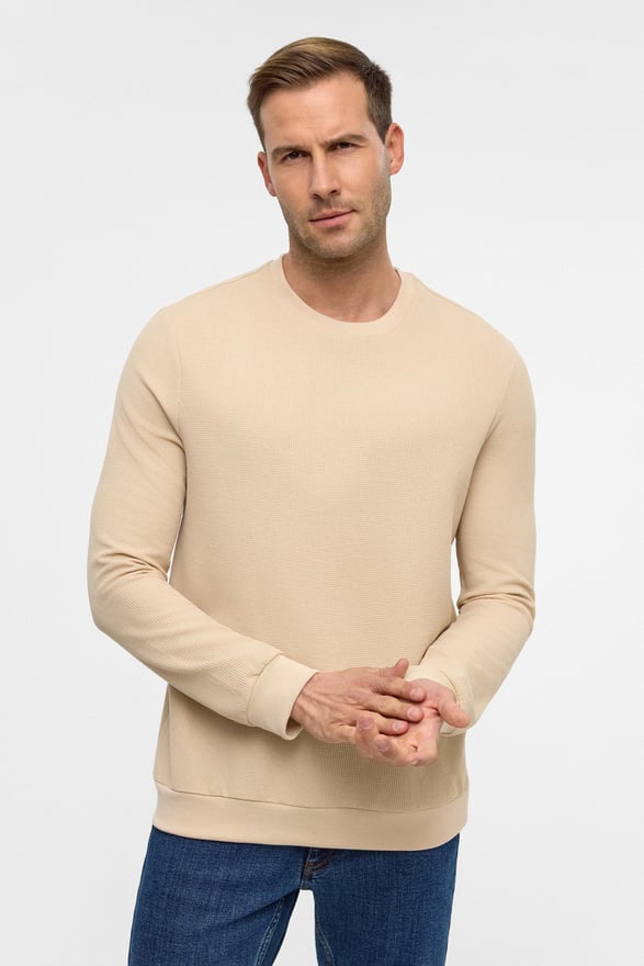 Bej Regular Armürlü Bisiklet Yaka Triko