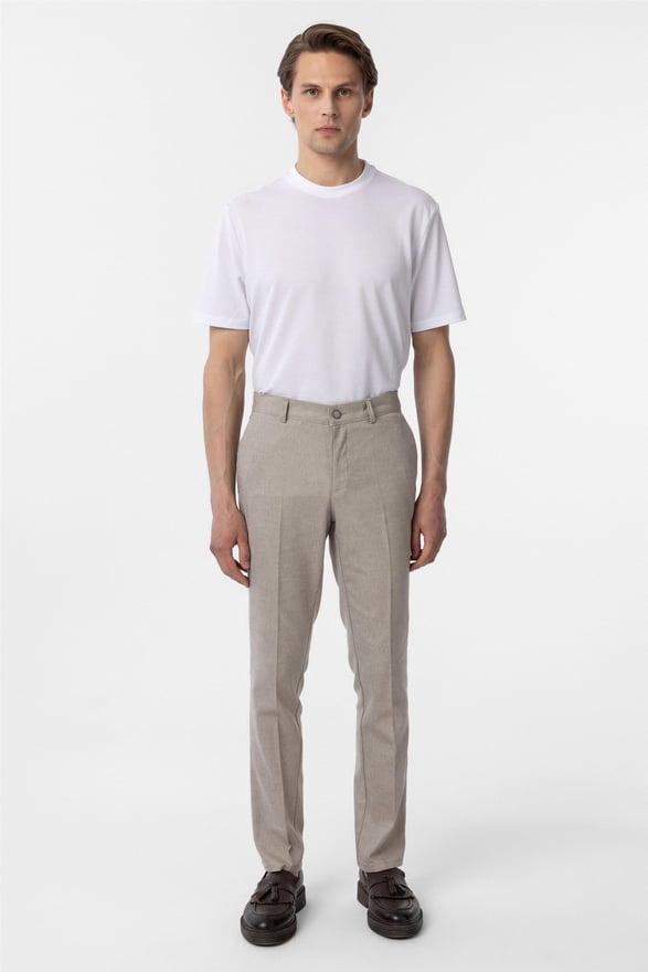Bej Regular Armürlü Pantolon