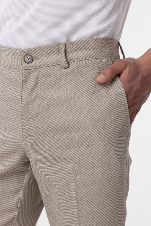 Bej Regular Armürlü Pantolon