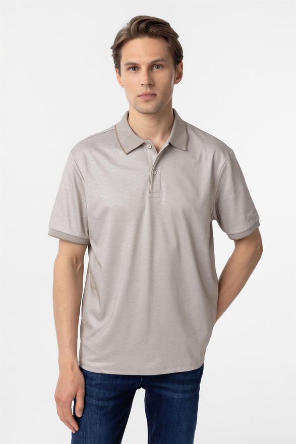 Bej Regular Baskılı Polo Yaka Tişört