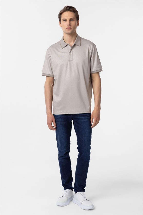 Bej Regular Baskılı Polo Yaka Tişört