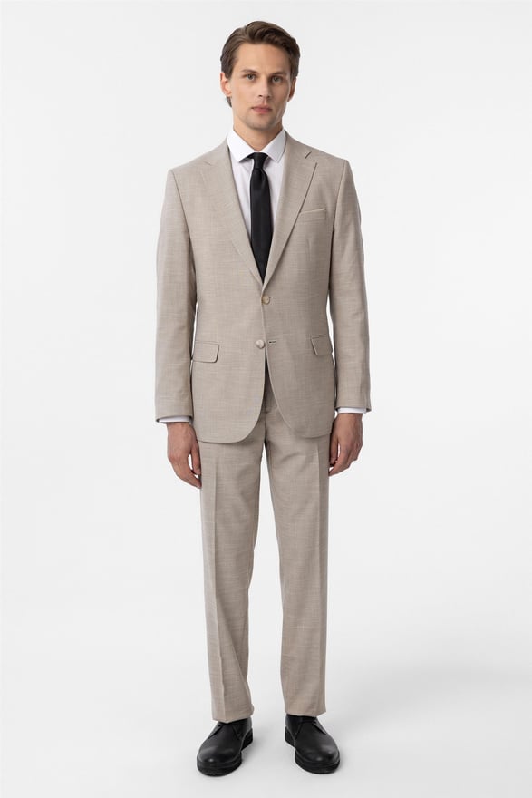 Bej Regular Desenli 6 Drop Takım Elbise