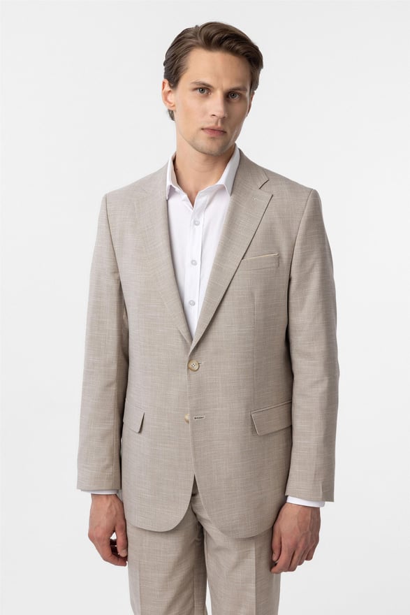 Bej Regular Desenli 6 Drop Takım Elbise