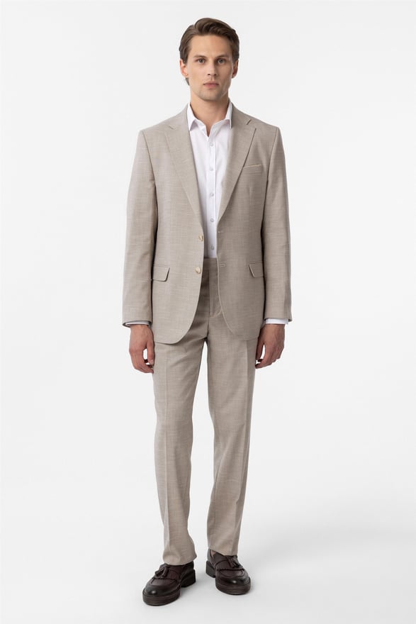 Bej Regular Desenli 6 Drop Takım Elbise