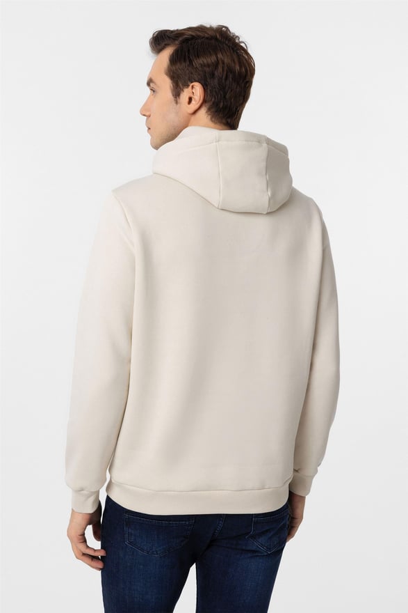 Bej Regular Düz Kapişonlu Yaka Triko