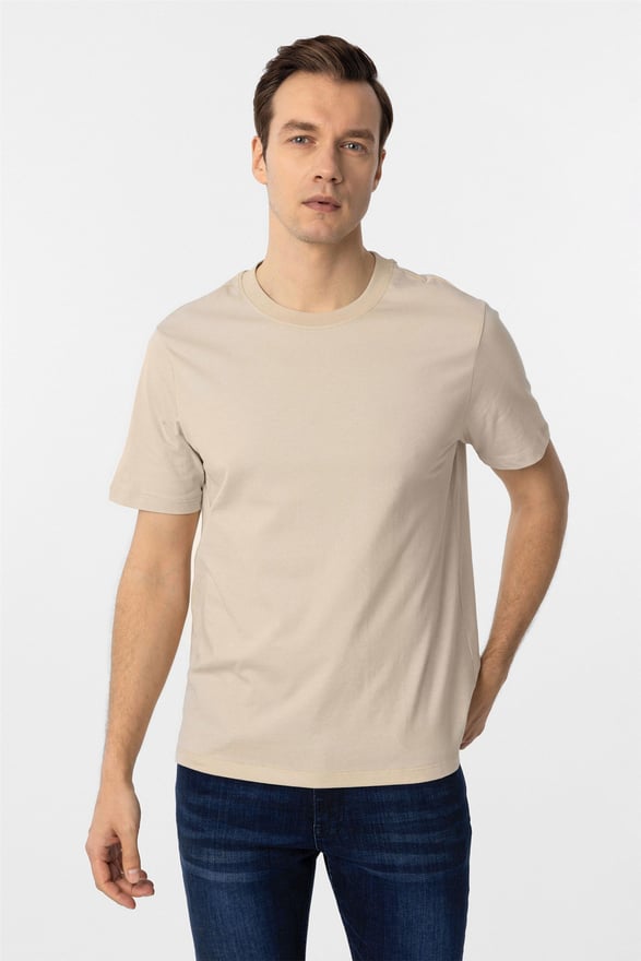 Bej Regular Düz O Yaka Tişört