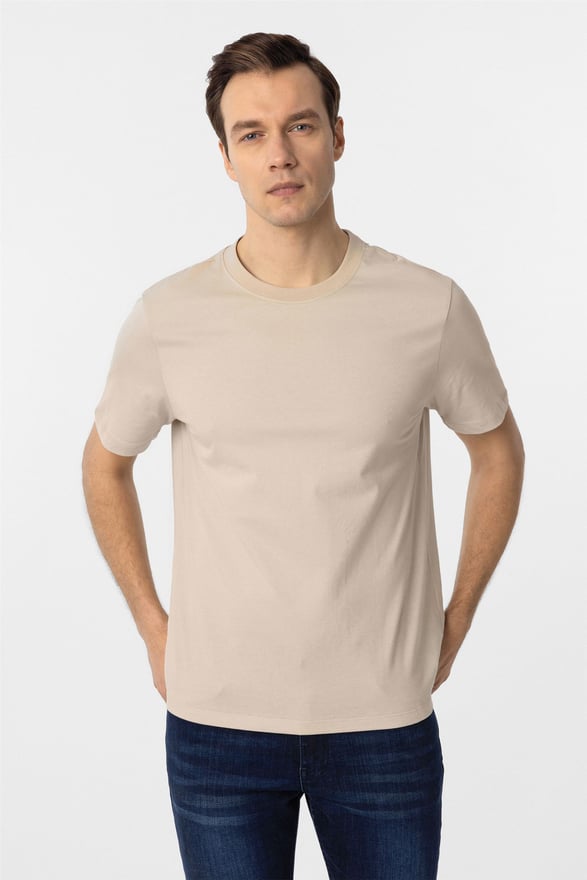 Bej Regular Düz O Yaka Tişört
