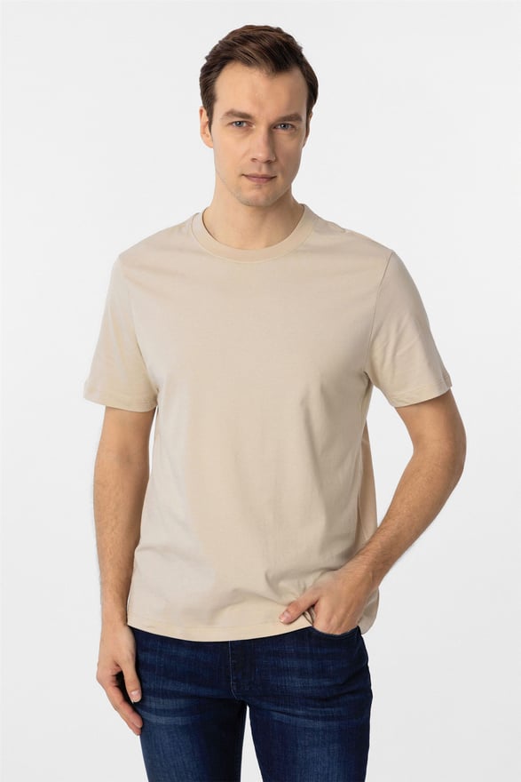 Bej Regular Düz O Yaka Tişört