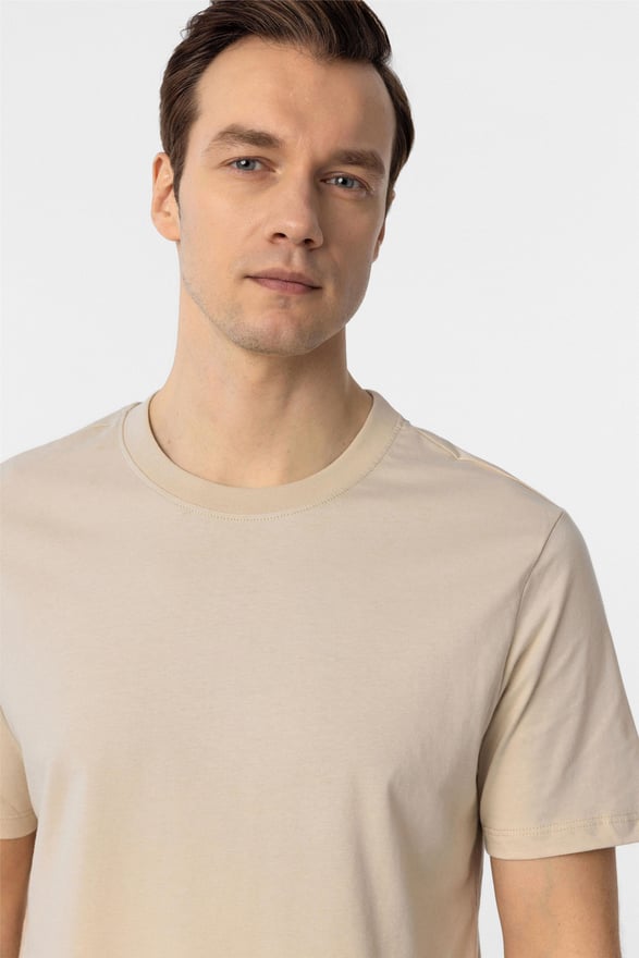 Bej Regular Düz O Yaka Tişört
