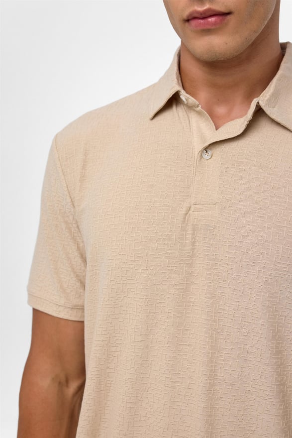 Bej Regular Düz Polo Yaka Tişört