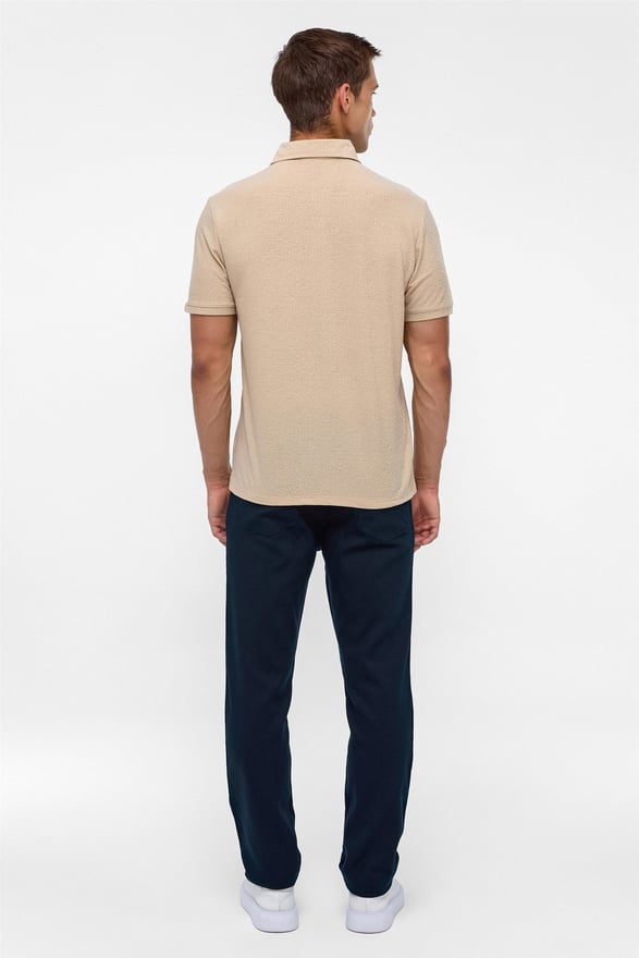 Bej Regular Düz Polo Yaka Tişört