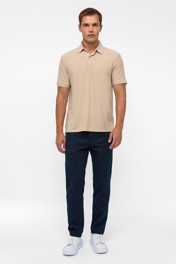 Bej Regular Düz Polo Yaka Tişört