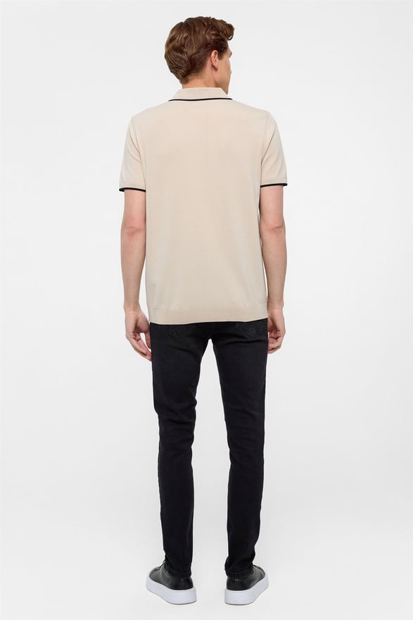 Bej Regular Düz Polo Yaka Triko