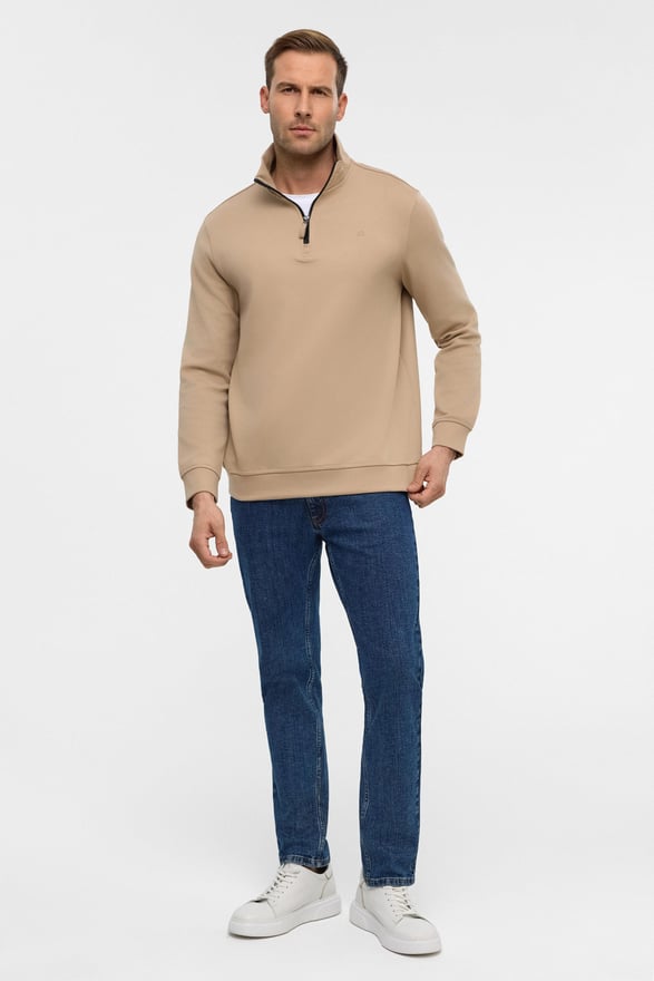 Bej Regular Düz Yarım Balıkçı Yaka Sweatshirt