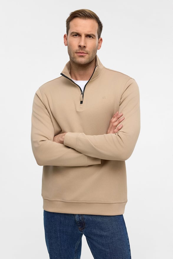 Bej Regular Düz Yarım Balıkçı Yaka Sweatshirt