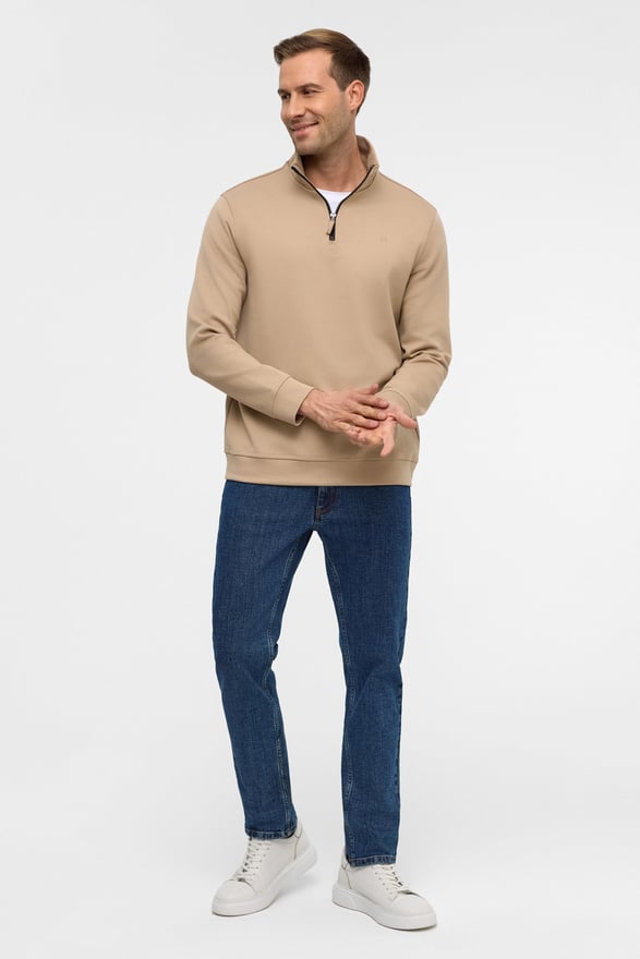 Bej Regular Düz Yarım Balıkçı Yaka Sweatshirt