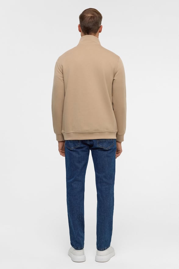 Bej Regular Düz Yarım Balıkçı Yaka Sweatshirt