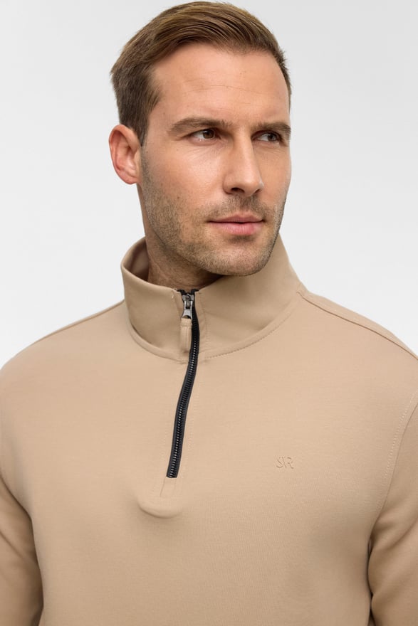 Bej Regular Düz Yarım Balıkçı Yaka Sweatshirt