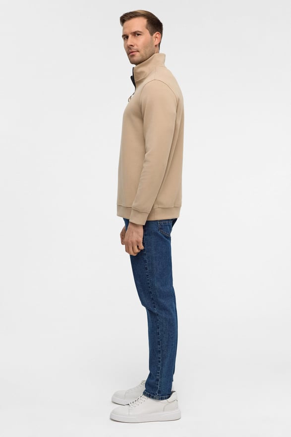 Bej Regular Düz Yarım Balıkçı Yaka Sweatshirt