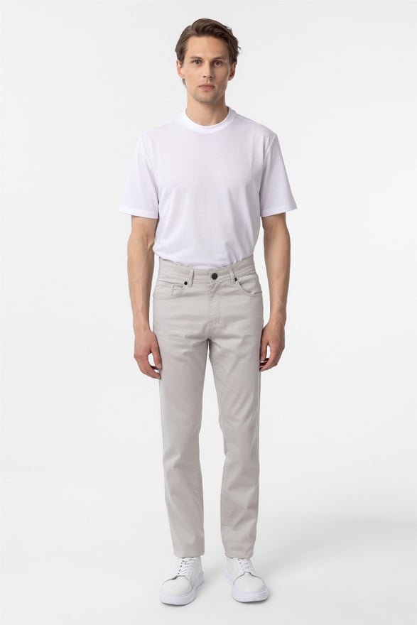 Bej Slim 5 Cep Kalıp Armürlü Pantolon