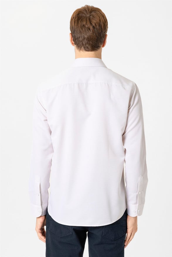 Bej Slim Armürlü Klasik Yaka Gömlek