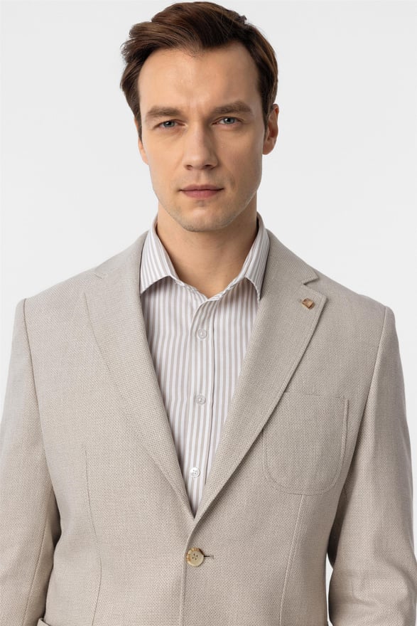 Bej Slim Armürlü Mono Yaka 6 Drop Ceket