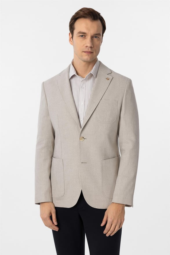 Bej Slim Armürlü Mono Yaka 6 Drop Ceket