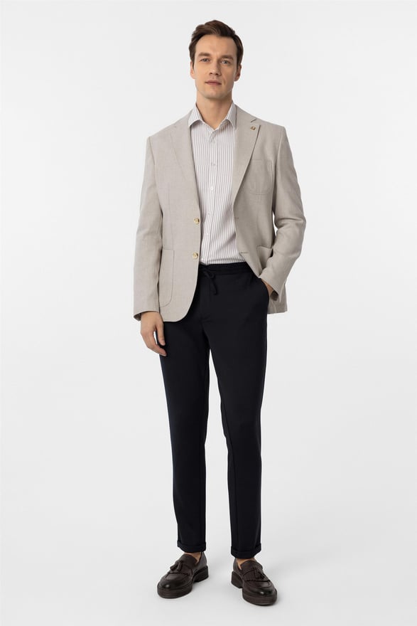 Bej Slim Armürlü Mono Yaka 6 Drop Ceket