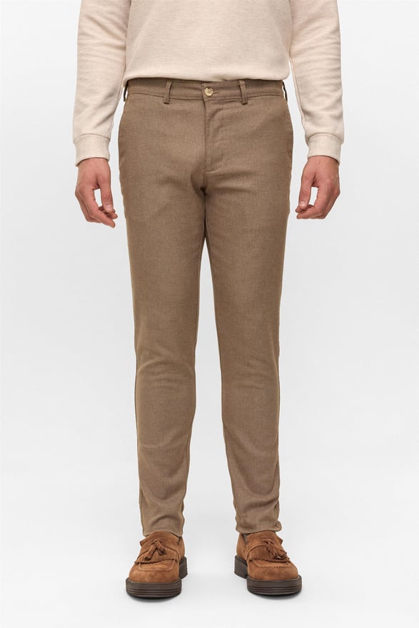 Bej Slim Armürlü Pantolon