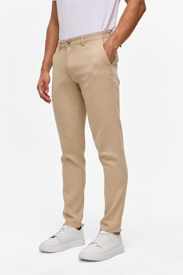 Bej Slim Armürlü Pantolon