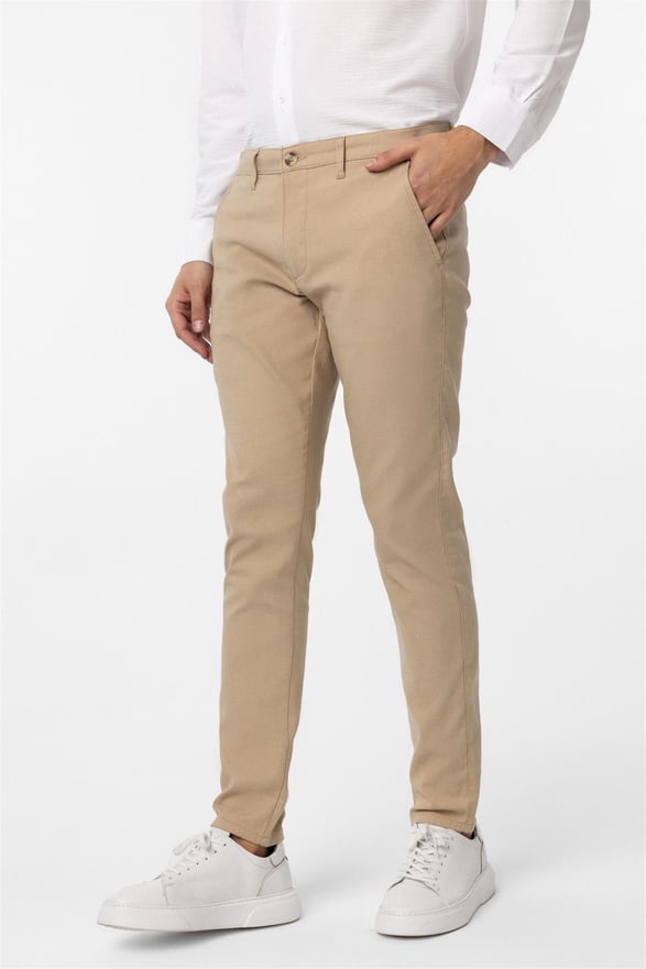 Bej Slim Armürlü Pantolon