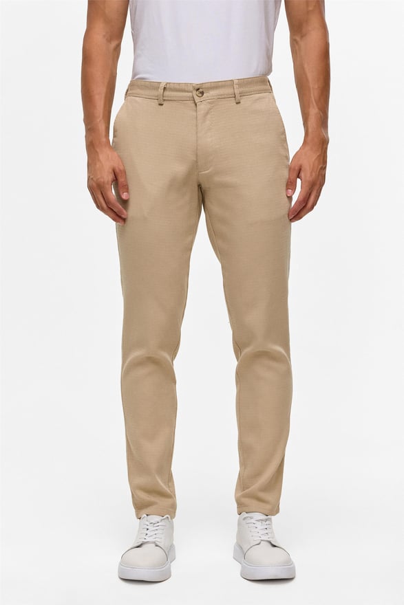 Bej Slim Armürlü Pantolon